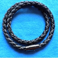 Handmade Black Leather Double Bracelet with Platted 6mm Cord.